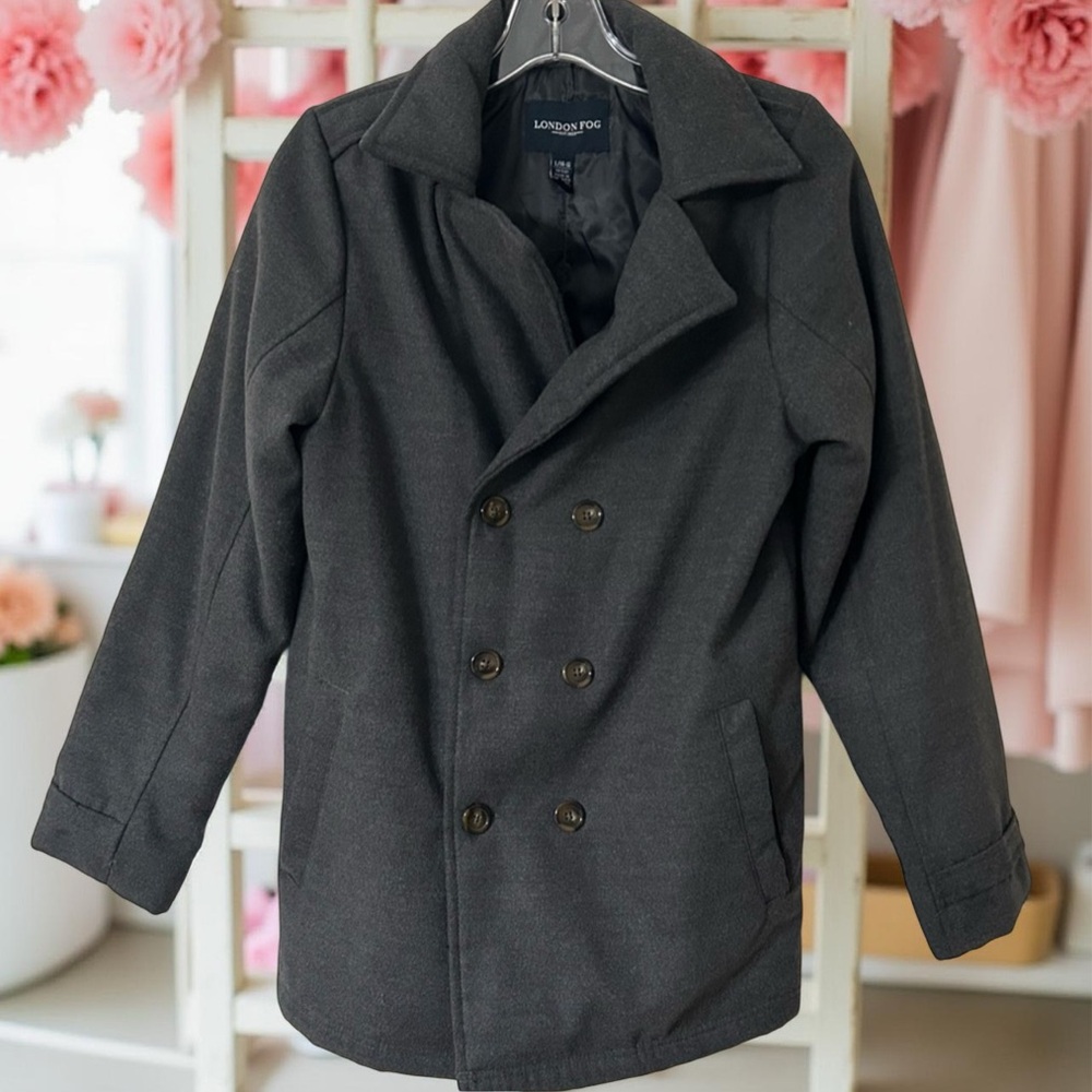 Girls London Fog Charcoal Double Breasted Peacoat 14/16